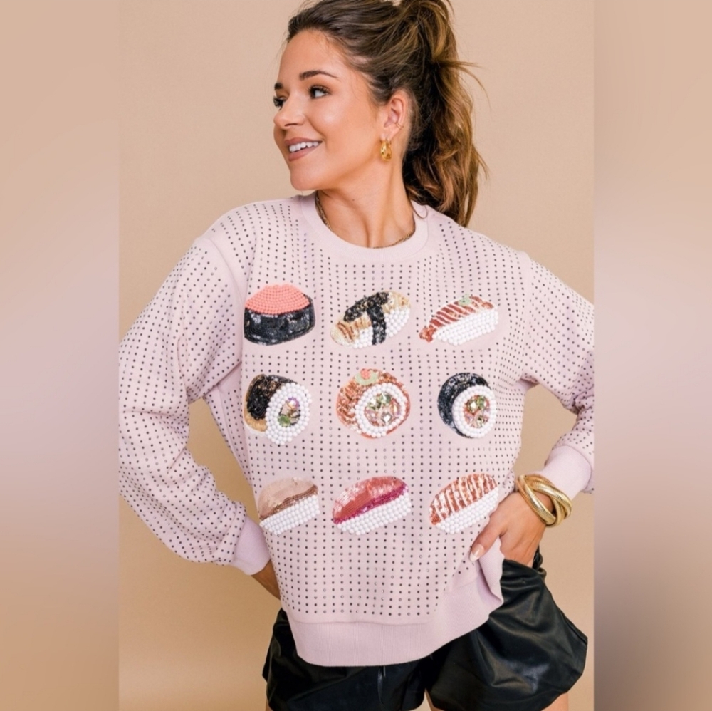 Queen Of Sparkles Pink Sushi Graphic Sweatshirt Size M New
